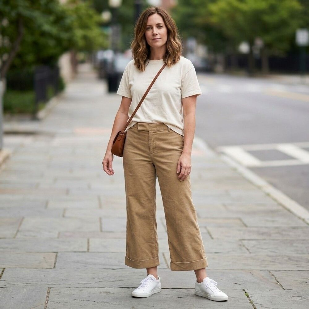 GAP 2017 Womens Corduroy Cropped Pants Tan Brown Cuffed Low Rise Wide Leg Sz 6